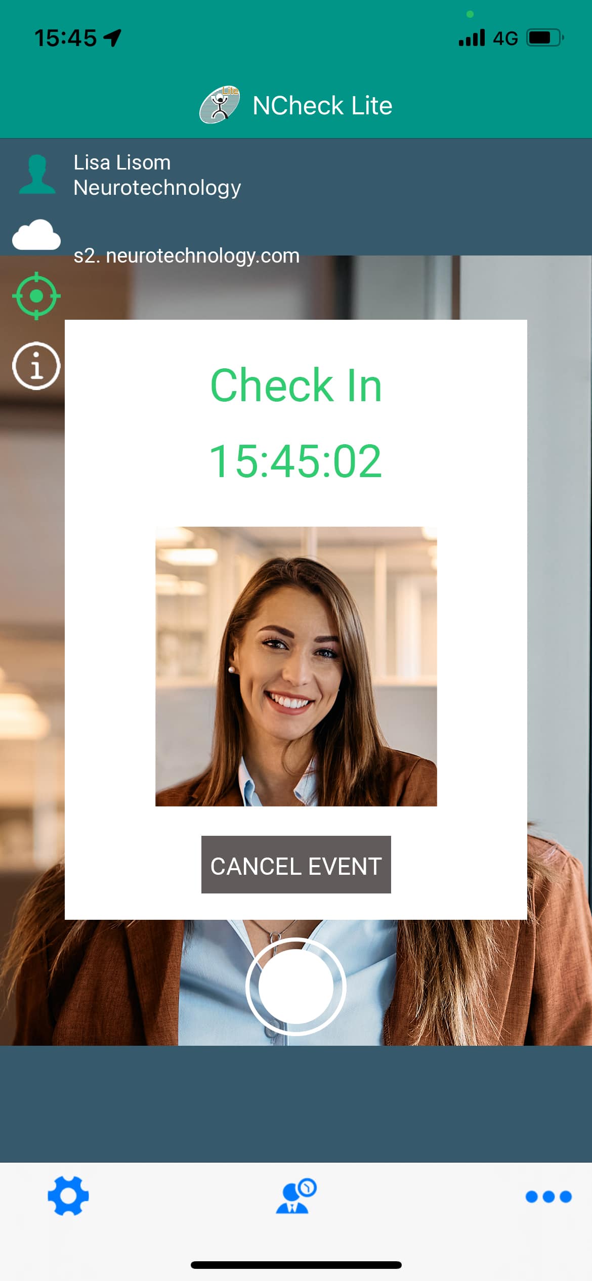 Woman checks in with a biometric attendance system