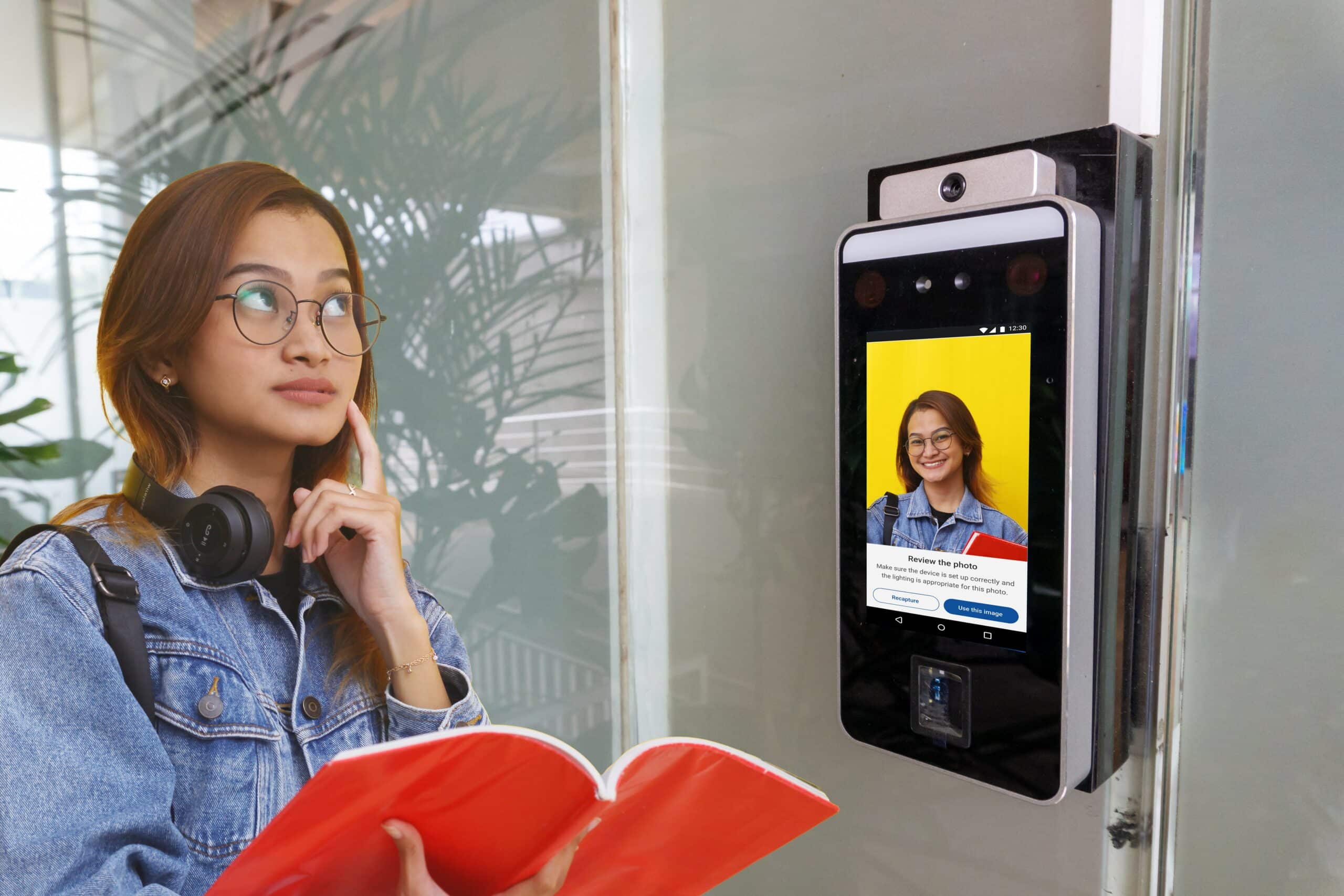 student having a face scan for entering premises