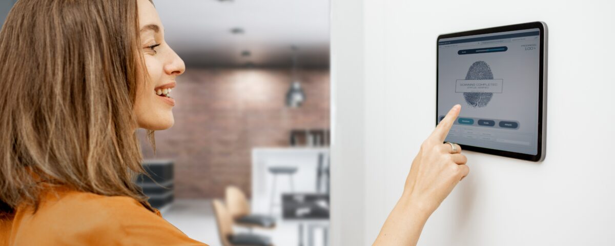 Woman using a physical access control system
