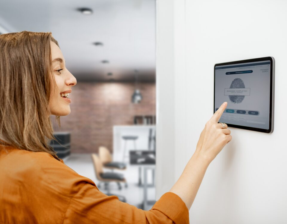 Woman using a physical access control system